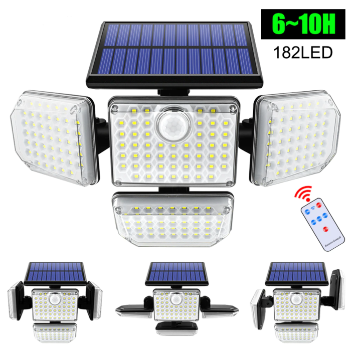 Solar Lights Outdoor 182/112 LED Wall Lamp with Adjustable Heads
